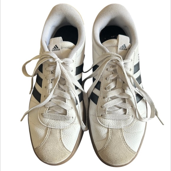 Adidas VL Court 3.0 Women’s Sneakers Size 7 Cloud White black stripe - Picture 2 of 10